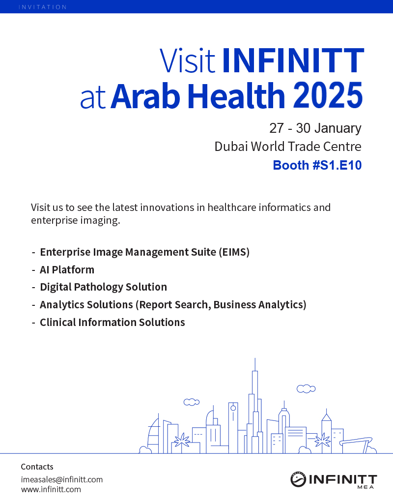 INFINITT Healthcare is starting the year at #ArabHealth2025.

Learn more about how you can integrate and use our products to foster a more seamless work experience.

Visit us at booth S1.E10.

See you next week!