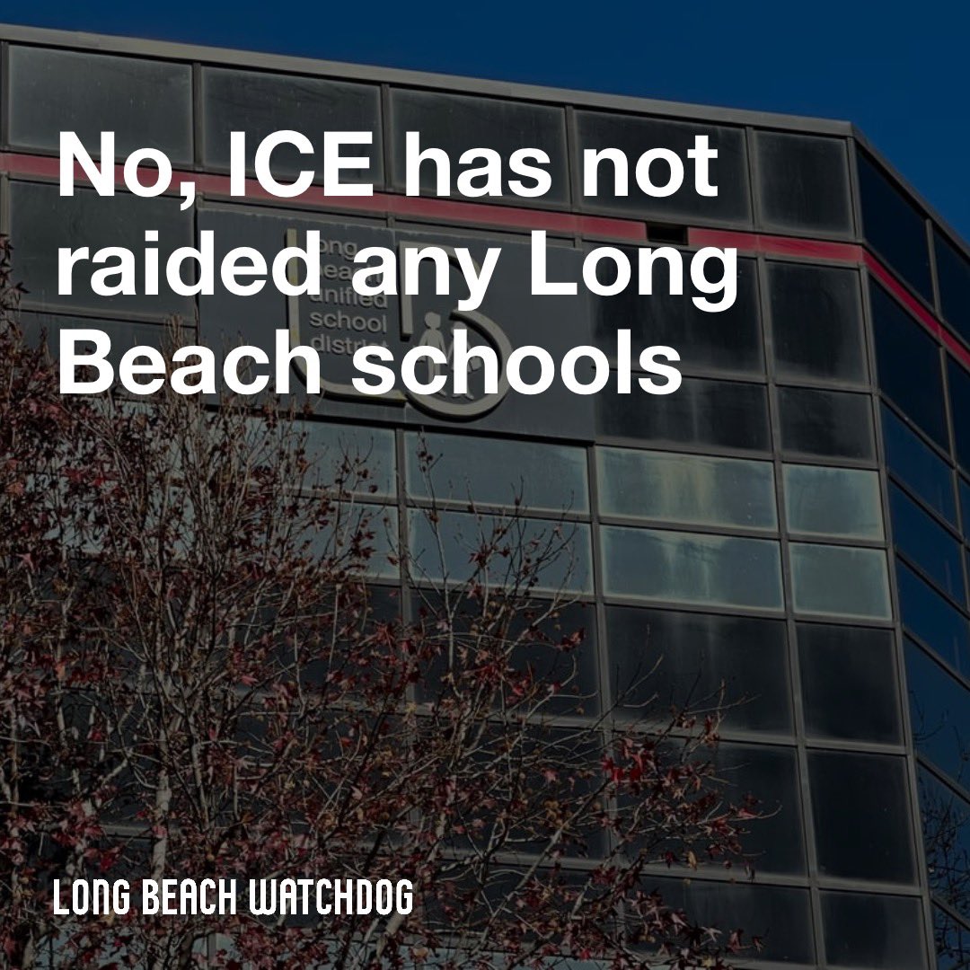 Long Beach Watchdog (@lbwatchdognews) on Twitter photo Rumors circulating on social media allege that ICE agents have been seen at Long Beach schools detaining students and their families — but the district and local organizations were quick to dispel them.
Read more from <a href="/_Brandon_E/">Brandon E Richardson</a> on the Watchdog. lbwatchdog.com/no-ice-has-not… Rumors circulating on social media allege that ICE agents have been seen at Long Beach schools detaining students and their families — but the district and local organizations were quick to dispel them.
Read more from <a href="/_Brandon_E/">Brandon E Richardson</a> on the Watchdog. lbwatchdog.com/no-ice-has-not…