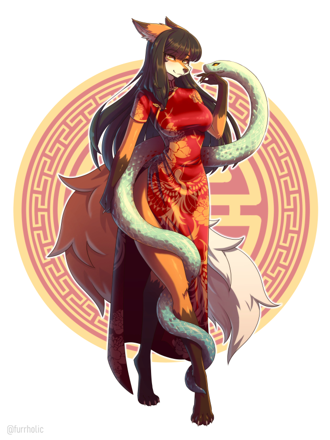Happy Chinese New Year!! 🥳
Here's a commission for <a href="/CollarSpider/">CollarSpider</a> with his OC Cynthia dressed for the occasion🤭