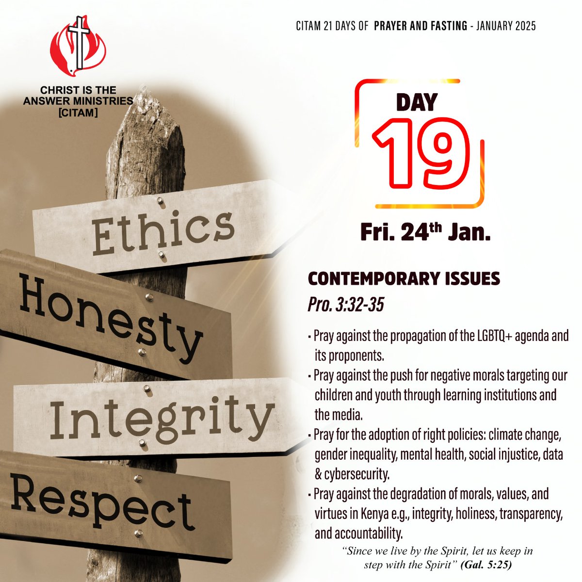 Day 19

 #21dayscongregationalprayerandfasting #InStepWithTheSpirit #CITAMAthiriver