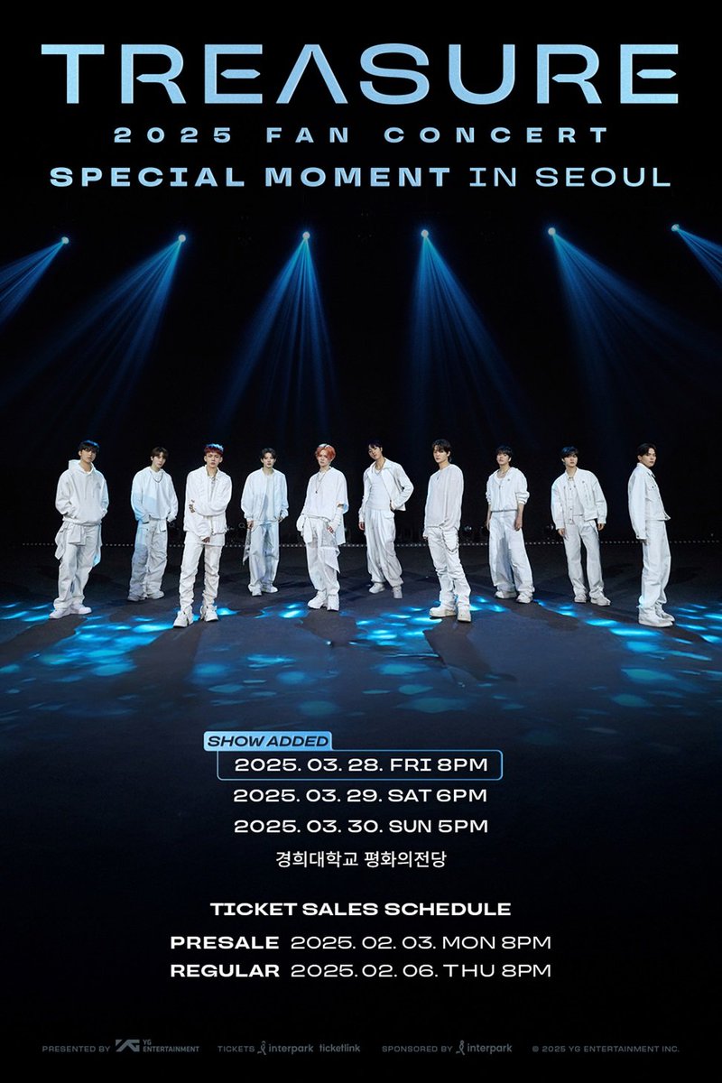 트레저, 서울 팬콘 전석 매진…추가 회차+시야제한석 오픈
#트레저 #TREASURE #FANCONCERT #추가회차 #시제석 
#SPECIALMOMENT #SEOUL #YG #iMBC연예 

폭발적인 수요 덕분이다. 실제 예매가 시작되자마자 양일 좌석 모두 순식간에 동이 났고, 추가 일정에 대한 문의와 요청이 쇄도했다. 여기에 보다