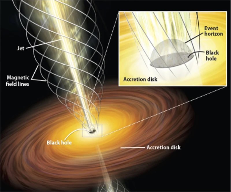 drcourtneyhunt's tweet image. Stella got her groove back.
#nastyboys

Blandford jets are streams of plasma and energy that erupt from the poles of spinning black holes, powered by magnetic fields and the black hole’s immense rotational energy. These jets, moving at nearly the speed of light, pierce the