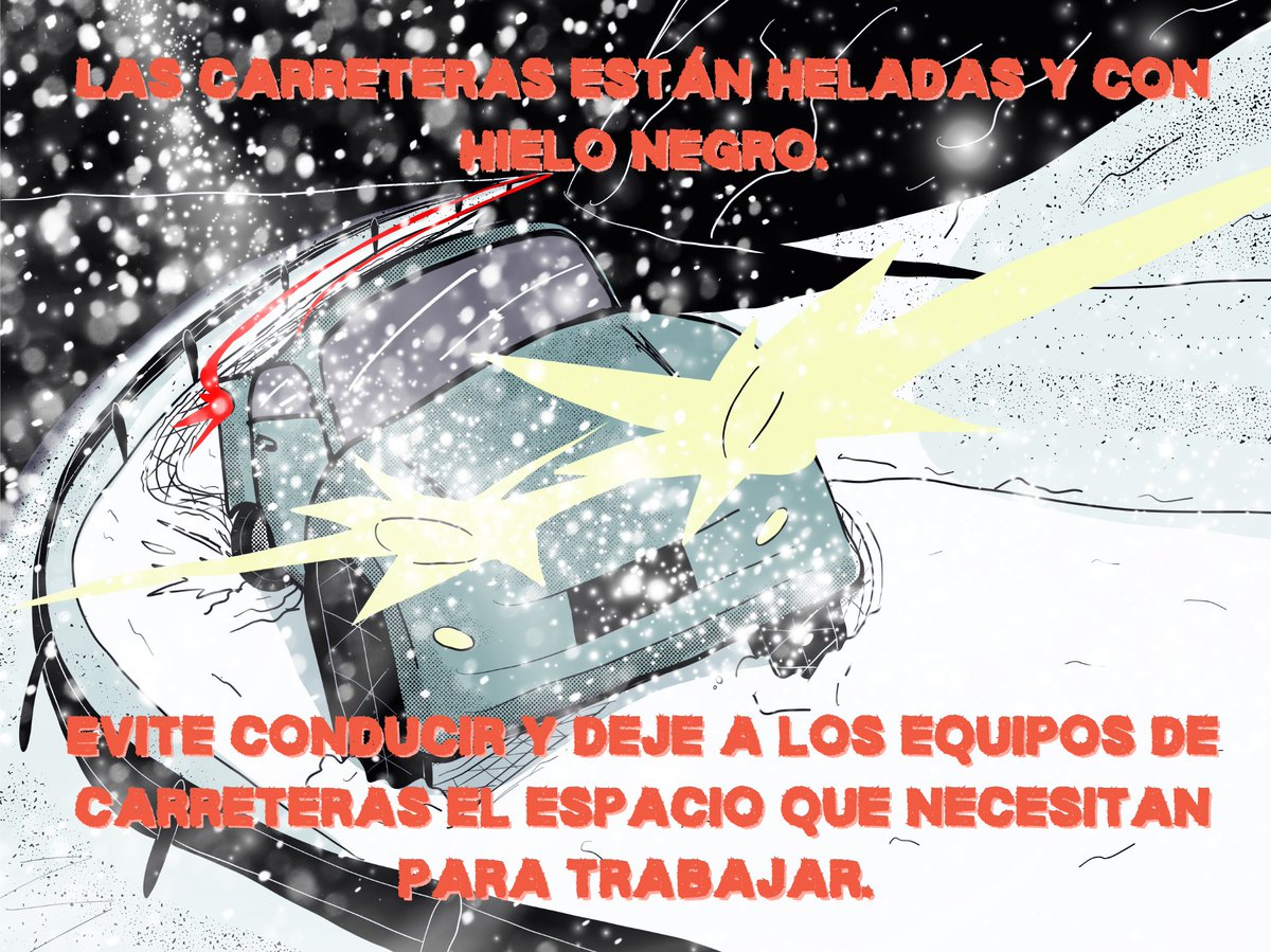 Roads are icy and slick with black ice. Avoid driving and give road crews the space they need to work.

Las carreteras están heladas y con hielo negro. Evite conducir y deje a los equipos de carreteras el espacio que necesitan para trabajar.