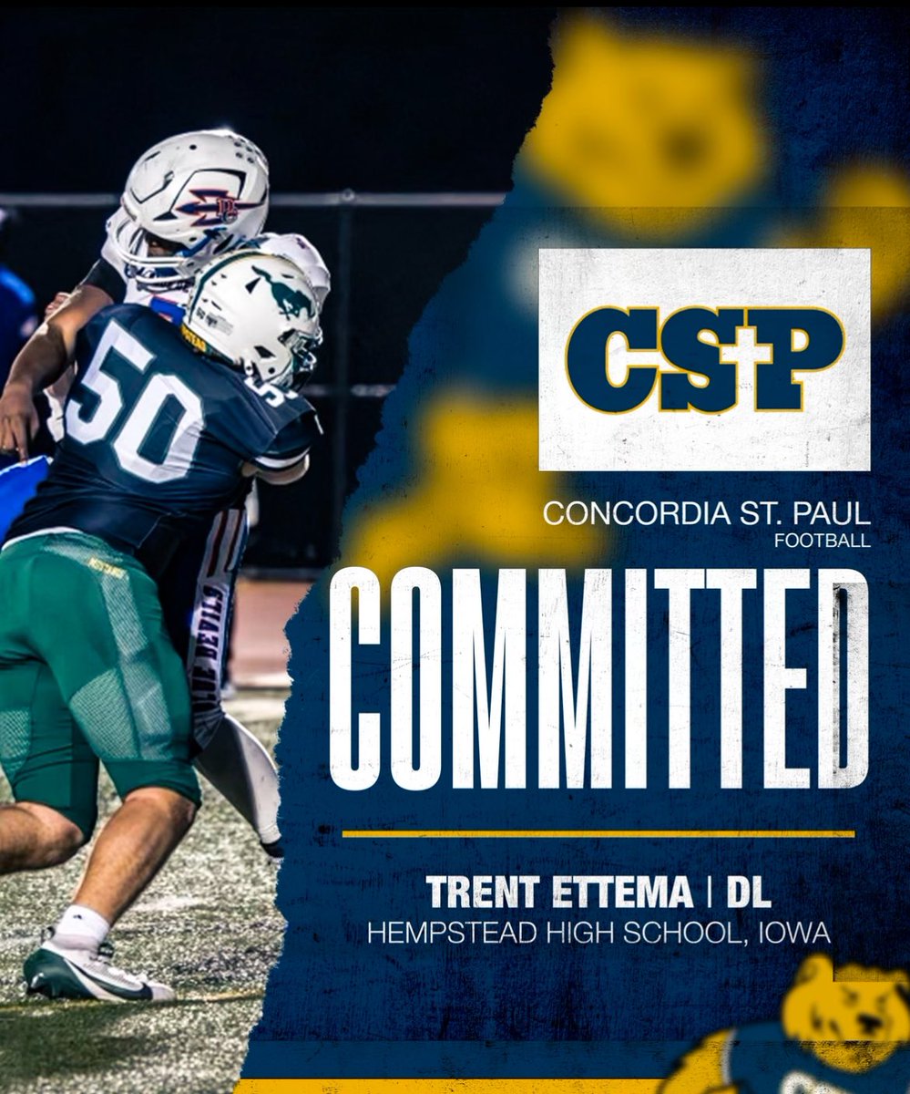 Trent Ettema (@trentonettema) on Twitter photo Excited to announce my commitment to continue my athletic and academic career at <a href="/CSPBearsFB/">CSP Golden Bears Football</a>! <a href="/CoachCurrierCSP/">Coach-ShannonCurrier</a> <a href="/HamerLevy/">Levy</a> <a href="/_Coach_Stern_/">Craig Stern</a> <a href="/JakeMunkwitz/">Jake Munkwitz</a> <a href="/CoachJenkinsCSP/">Coach Jenkins</a> <a href="/DudyrevTimothy/">Timothy Dudyrev</a>
<a href="/HempsteadFB/">Mustang Football</a> Excited to announce my commitment to continue my athletic and academic career at <a href="/CSPBearsFB/">CSP Golden Bears Football</a>! <a href="/CoachCurrierCSP/">Coach-ShannonCurrier</a> <a href="/HamerLevy/">Levy</a> <a href="/_Coach_Stern_/">Craig Stern</a> <a href="/JakeMunkwitz/">Jake Munkwitz</a> <a href="/CoachJenkinsCSP/">Coach Jenkins</a> <a href="/DudyrevTimothy/">Timothy Dudyrev</a>
<a href="/HempsteadFB/">Mustang Football</a>