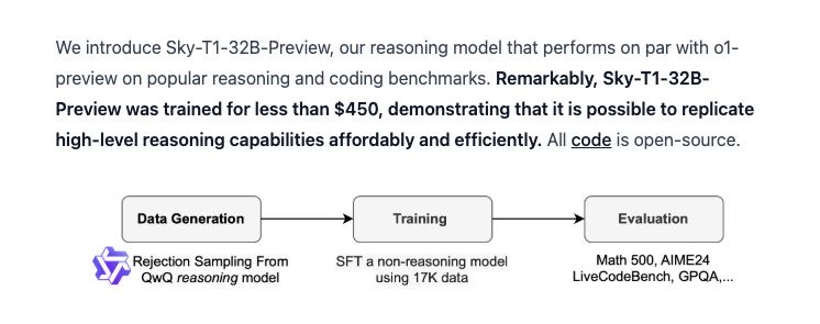 Berkeley kids release Sky-T1-32B-Preview, a finetune of Qwen 2.5 32B for $450 which outperforms o1-preview.

Money is useless now. Even $500B can't save you...