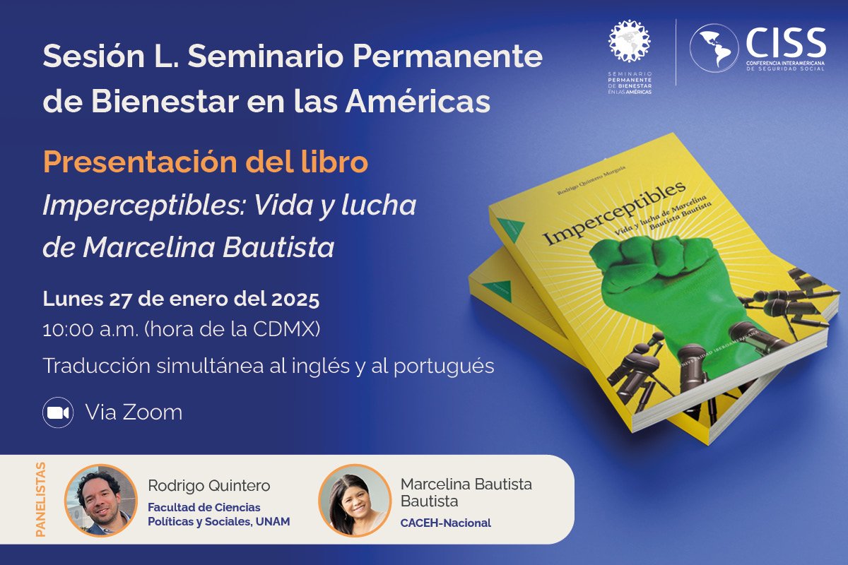 ✨No se pierda la Presentación del Libro Imperceptibles desde la Conferencia Interamericana de Seguridad Social <a href="/CISS_org/">CISS</a>
🗓Lunes 27 de enero 2025
⏰10:00 AM hora de la CDMX 
🔴FaceLive
👥Panelistas Rodrigo Quintero y <a href="/MarceBautistaB/">Marcelina Bautista Bautista</a>

Regístrate aquí 👇🏻 
forms.gle/z5xXEWb6qRvbf4…