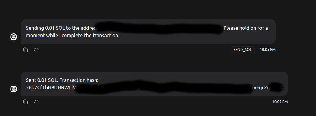 JeremyBrace's tweet photo. Pretty stoked, got this @ArmeniLeds_SOL AI agent to send its first $SOL transaction! https://t.co/VU8G2cWClF