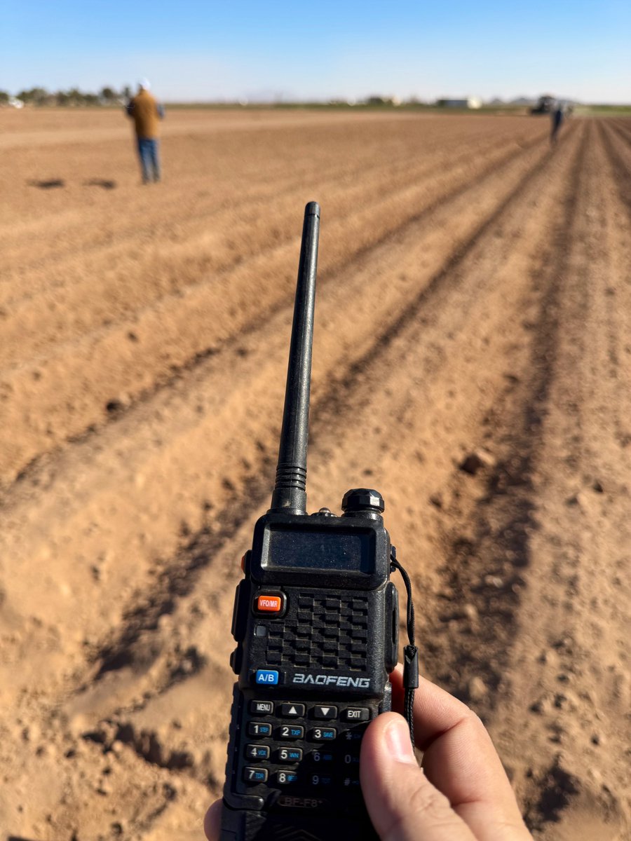 DebankurSanyal's tweet photo. We are back again to plant cover crops in the desert before cotton. It’s always fun to work with diverse mixes! To manage planting in a replicated randomized design, we had to use walkie-talkies! Cover crops are fun! 
#UASoilHealthResearchExtension 
#HealthyDesertSoilsInitiative https://t.co/sRjuvj56cS