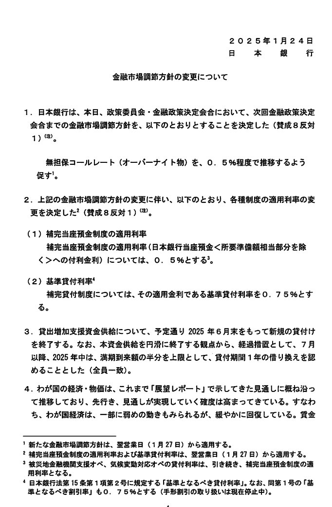 xRINGx's tweet photo. 金融市場調節方針の変更について[ https://t.co/btxipdRPKy