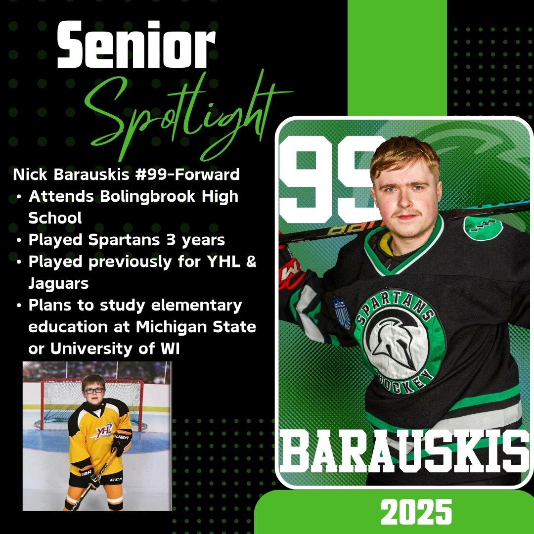 SpartansHSHC's tweet photo. 💚🖤And to end our Senior Spotlight is Forward Nick Barauskis #99 or as most of us know him as "Cuda". We wish Nick all the best in his future plans and thanks for being a Spartan!! 💚🖤 #bolingbrookhighschool https://t.co/gQdeMDJLMM
