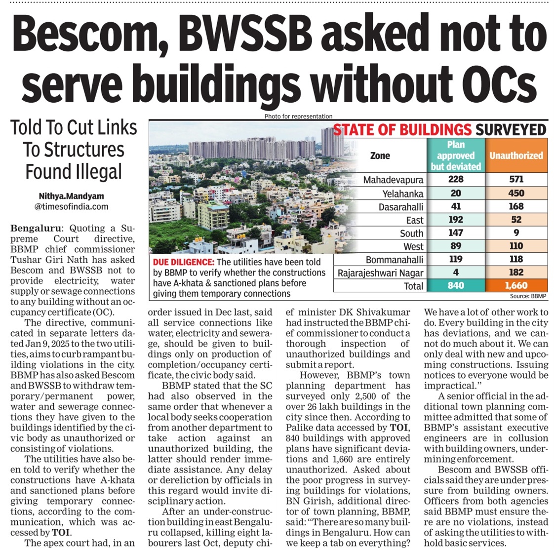 BBMP: 'Dear Bescom &amp; BWSSB, please don't serve unauthorized buildings.' 
Also BBMP: quietly watches 1,660 unauthorized buildings get electricity &amp; water. 
@BBMPCOMM <a href="/NammaBESCOM/">Namma BESCOM | ನಮ್ಮ ಬೆಸ್ಕಾಂ</a> <a href="/chairmanbwssb/">Bangalore Water Supply and Sewerage Board</a> 
#illegalbuildings
<a href="/TOIBengaluru/">TOI Bengaluru</a>