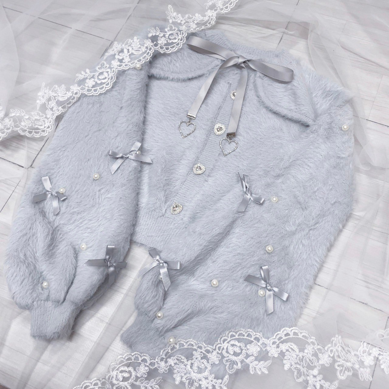 【新品】MARS もえにゃ フロント開きサテンリボンニット ブラック 地雷系 MA*RS】【もえにゃちゃんコラボ】フロント開きサテンリボン