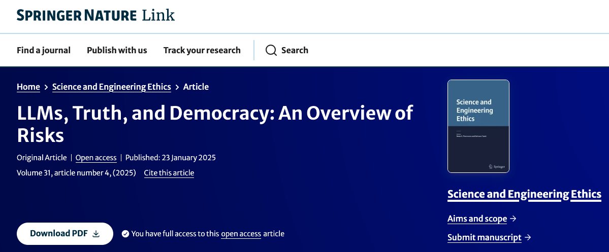 New article published, on LLMs, truth, and democracy 
link.springer.com/article/10.100…