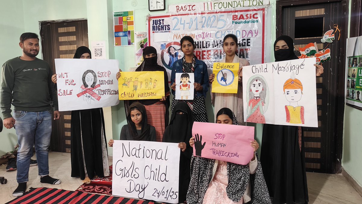 basicngo's tweet photo. On the occasion of National Girl Child Day Basic Foundation organised awareness activity with Zafrabad Girls .
#childmarriagefreeindia
#NationalGirlsChildDay
#childmarriageawareness
#posteractivity
#sloganactivity https://t.co/T1Oj1I1uqk