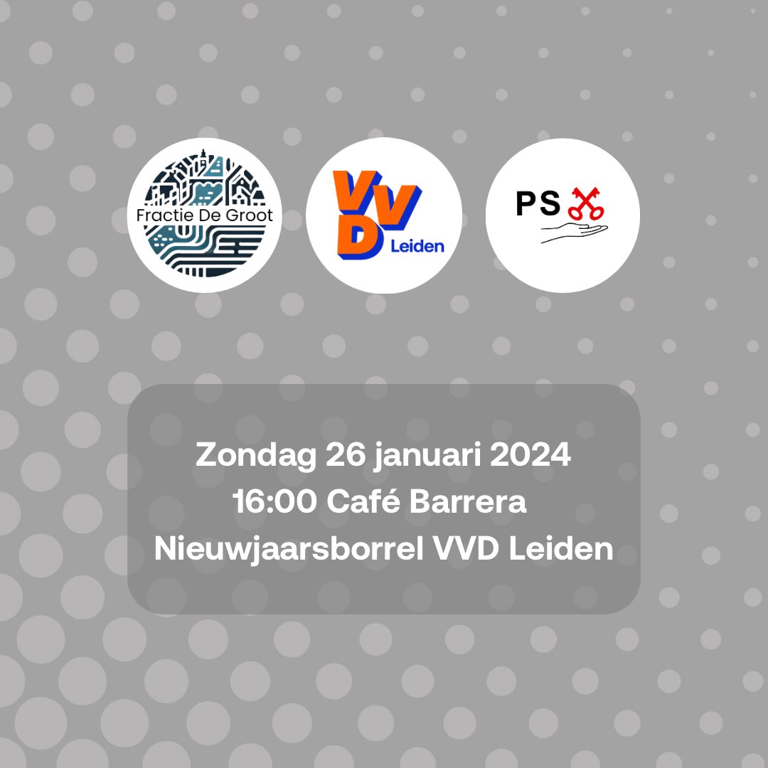 VVD Leiden, fractie De Groot en Partij Sleutelstad lanceren zondag 26 januari tijdens de nieuwjaarsborrel van de VVD Leiden bij café Barrera initiatief om parkeerbeleid van de linkse coalitie aan de kaart te stellen! Ben je erbij?