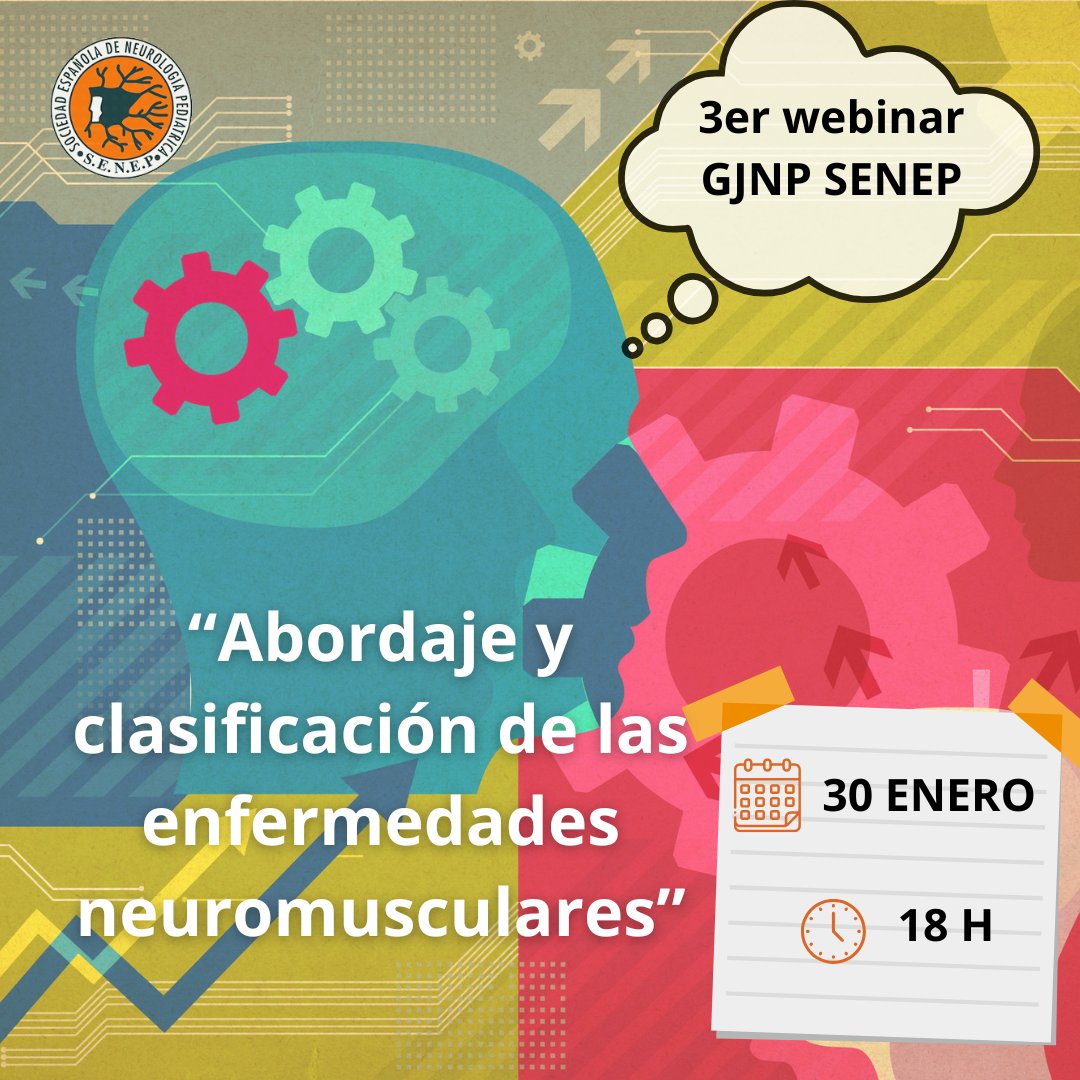senep_es's tweet photo. ¡¡¡¡NO TE LO PIERDAS!!!!
📌 3er webinar del Grupo de Jóvenes Neuropediatras (GJNP) de @senep_es 
🟠 “Abordaje y clasificación de las enfermedades neuromusculares”
🗓️ Jueves, 30 de enero
⏰ 18:00 h
✏️ https://t.co/O2TA31jNQD https://t.co/VAEPhDLOde