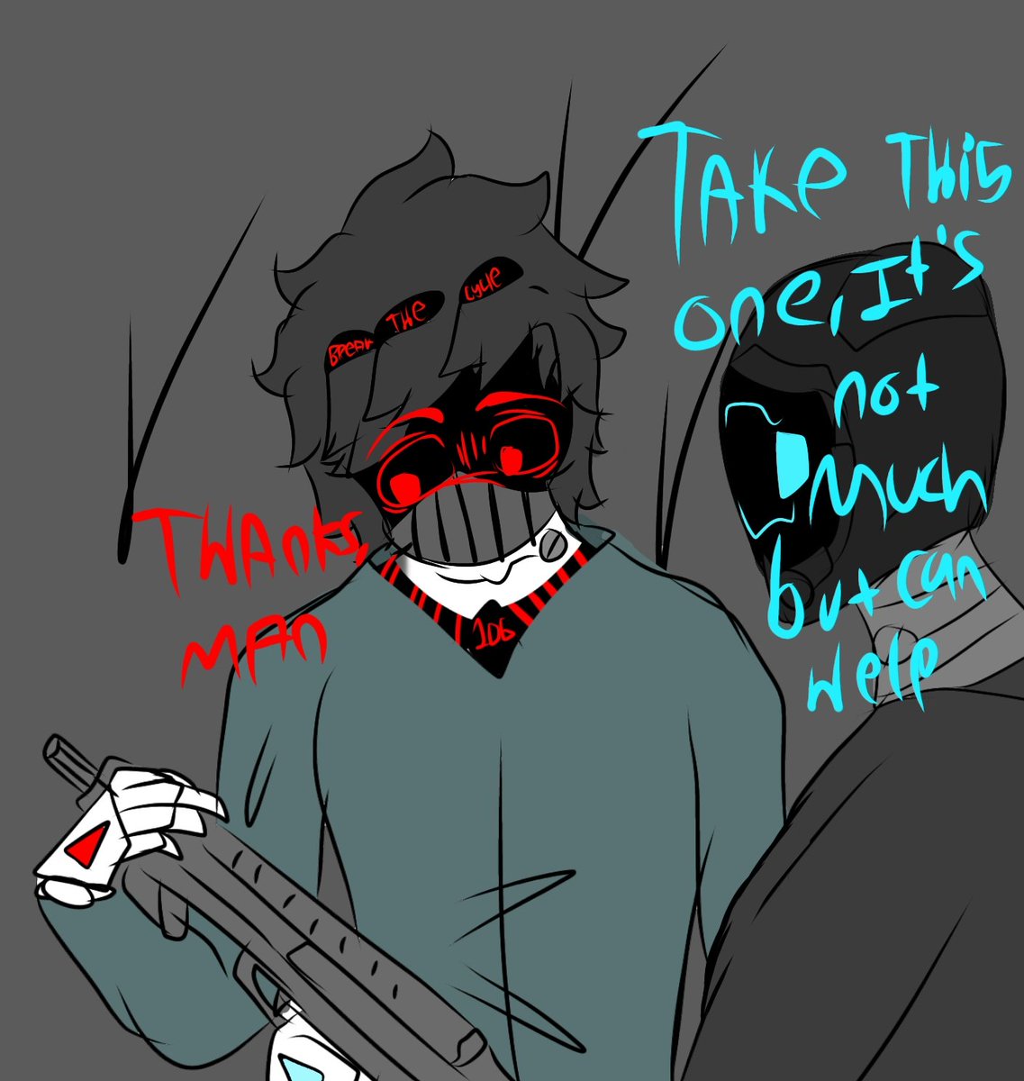 TrashCanvas's tweet photo. MDPANG part 2 #MDPang #MurderDrones #Trepang #mdtwt #Subject106 #RavenTrepang (I kinda need backgrounds from the game) https://t.co/8z04YFfj0z