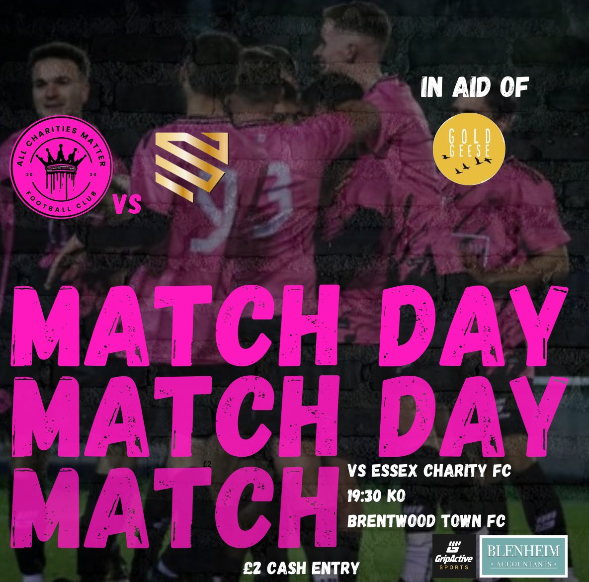 All Charities Matter FC (@acmattersfc) on Twitter photo 🚨 MATCH DAY 🚨
🆚: <a href="/essexcharityfc/">Essex Charity FC</a>
🏠: Brentwood Town FC
⏰: 19:30 KO
🍺: Bar open + Food
💴: £2 entry
All in aid of Gold Geese 🩷🖤 🚨 MATCH DAY 🚨
🆚: <a href="/essexcharityfc/">Essex Charity FC</a>
🏠: Brentwood Town FC
⏰: 19:30 KO
🍺: Bar open + Food
💴: £2 entry
All in aid of Gold Geese 🩷🖤