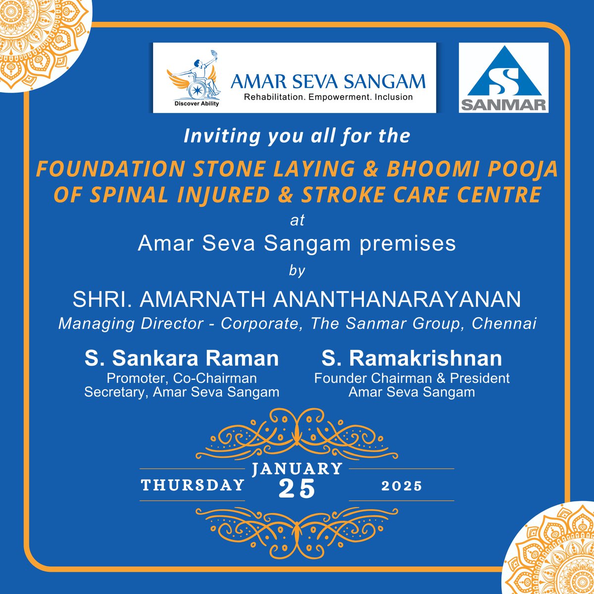 amarseva's tweet photo. Join us tomorrow for the Foundation Stone laying & Bhoomi Pooja of the Spinal Injured & Stroke Care Centre in our Amar Seva Sangam campus.
.
.
.
.
#DiscoverAbility #AmarSevaSangam #LivetoServe #YouCanMakeADifference #AnInclusiveWorld #EnablingInclusion #Disability #pwd #ASSA https://t.co/KcCiKVWWzb