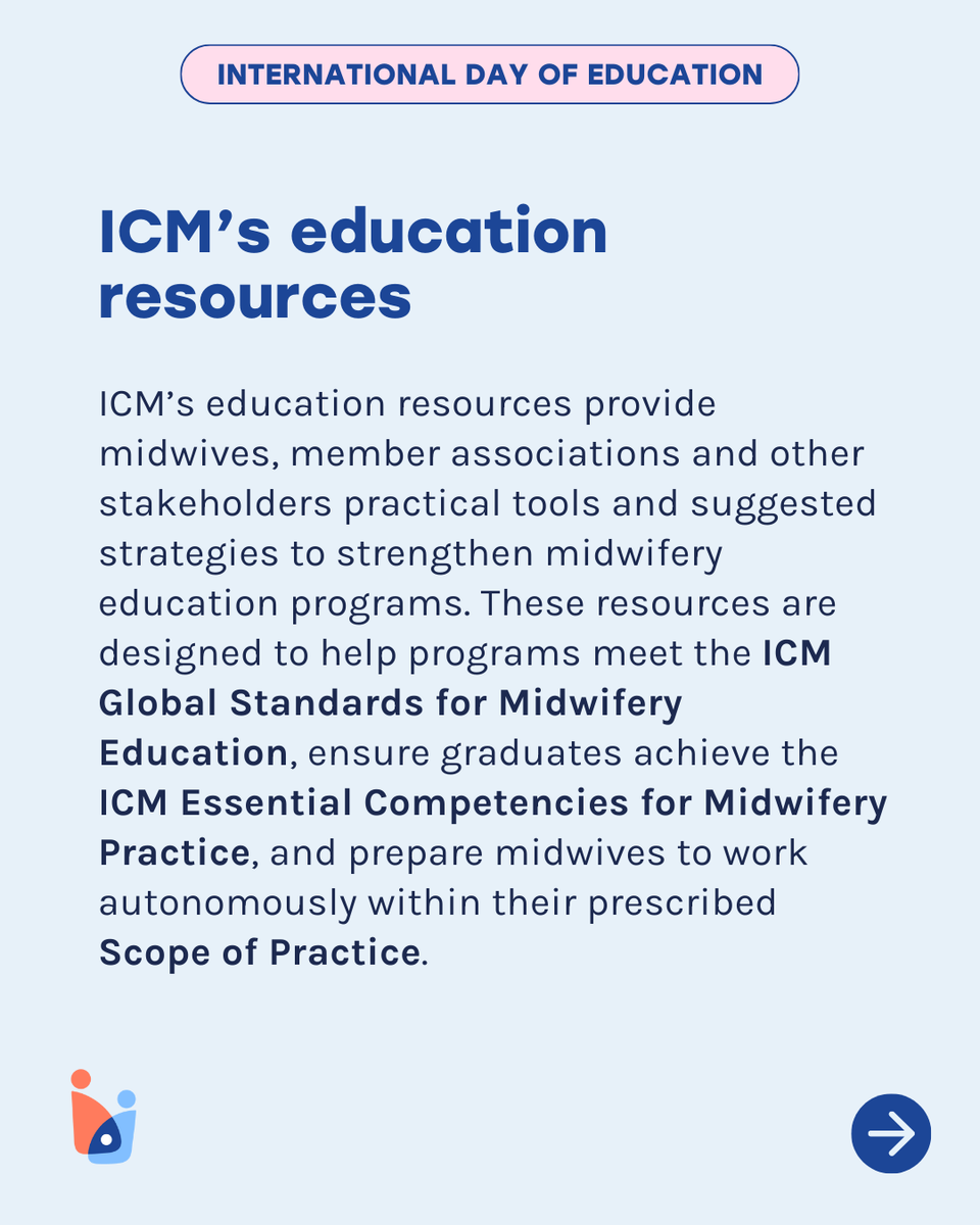 world_midwives's tweet image. 📚 For this #InternationalDayOfEducation, explore our education resources, designed to help midwives, MAs and other stakeholders design and implement educational programmes that meet ICM Standards.  

🔗 Discover more:  zurl.co/exIBf 

#MidwiferyEducation