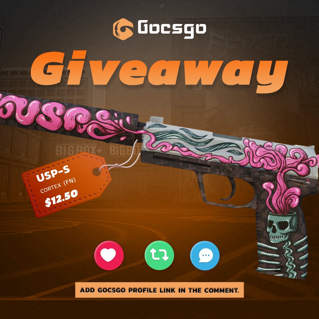 gocsgocom's tweet photo. 🔥 Giveaway on USP-S | Cortex!🔥

🚀 Follow us!
👇 Tag 2 Best Friend &amp; Like
👉 Visit our site: https://t.co/oYu3rxyYBy

⏰ Winner will be chosen when we get at least 100 reposts. #gocsgo #csgo #cs2 #csgoskins #skinsgiveaway #gocsgogiveaway https://t.co/dta9ieWvTA