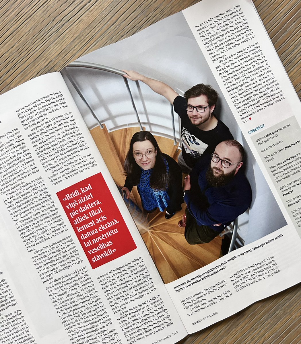 Longenesis's tweet photo. ✨ Exciting news from the Longenesis team! 
Longenesis’ very own @esyundyukov (CEO), @ArnoldsBog (Head of Tech), and @JustineElferte (Head of Ops) have been featured in a special @irLV issue highlighting local startups!

#Longenesis #Startups #DigitalHealth https://t.co/WhU5rGwwUV