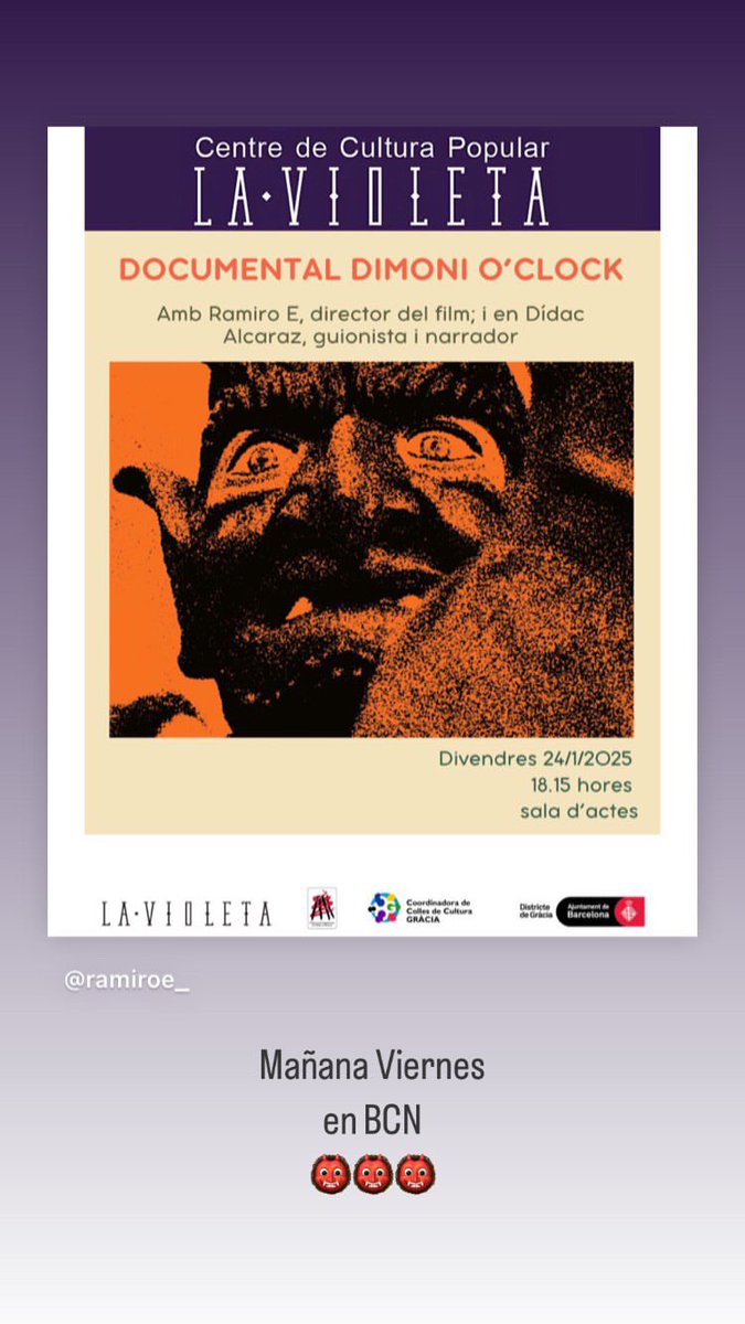 Amics de Barcelona. Hoy presentamos “Dimoni O’clock”, en La Violeta  de Gràcia.
Me acompañará el genial y único Dídac Alcaraz, que ha formado parte esencial de este proyecto.
Viernes 24 de enero a las 18:15 h
Centre La Violeta carrer Maspons 6