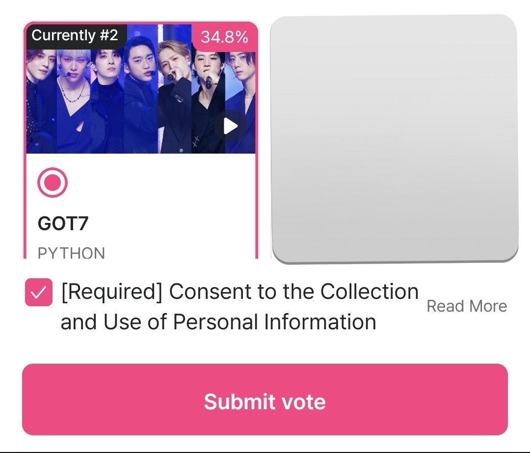 ✅️VOTEN POR G7 EN MNET+
‼️No les gasta mplepoints‼️
✨️Son 5 votos gratis por cuenta (y me parece que por dispositivo)

1)Entran a la app+ click en MCOUNTDOWN 
2)Bajamos hasta donde dice VOTE
3)Seleccionamos a G7 +Submit VOTE
4)Verificación de humano
5) Repetir otras 4 veces