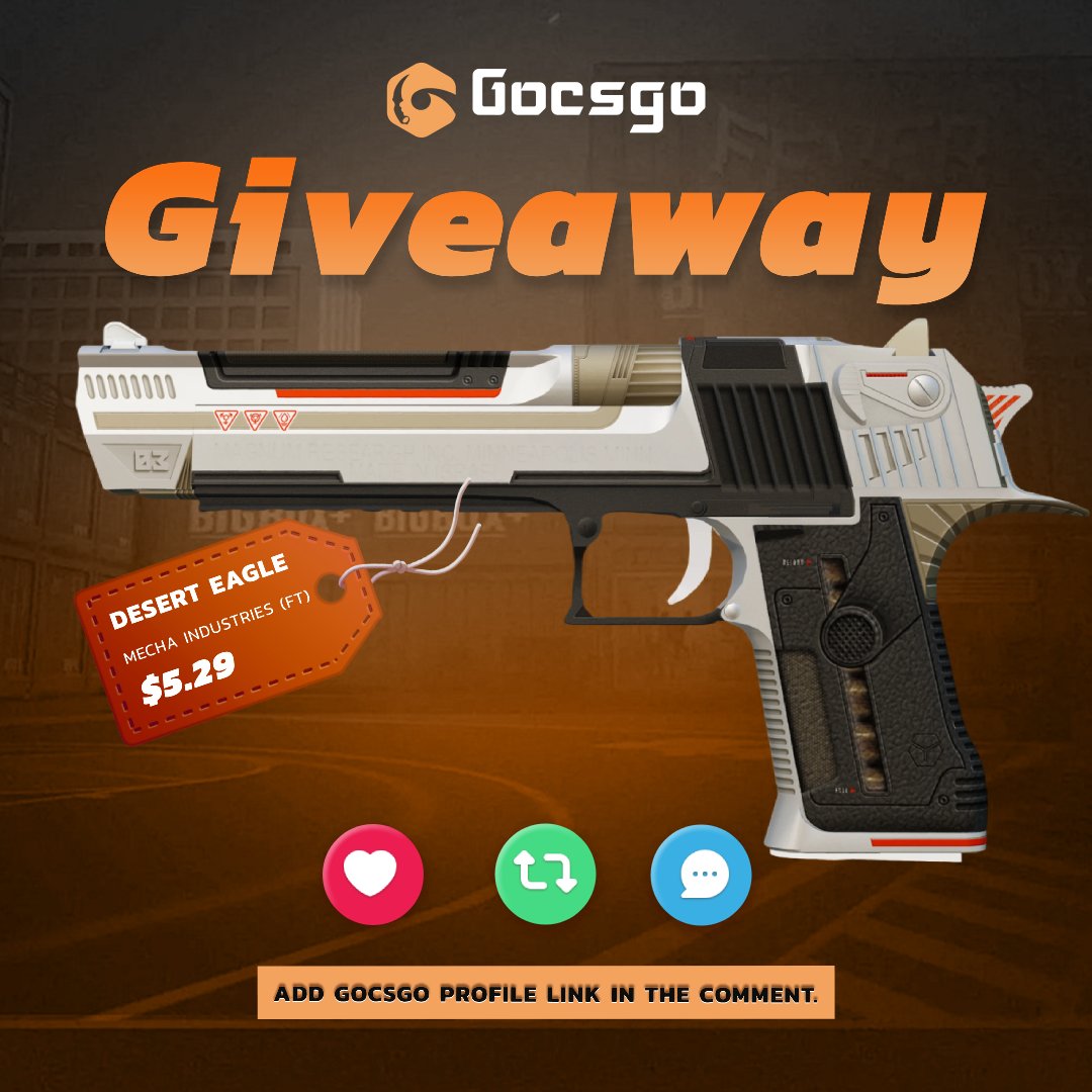 gocsgocom's tweet photo. 🔥 Giveaway on Desert Eagle | Mecha Industries!🔥

🚀 Follow us
👇 Tag Your Best Friend
🔥 Retweet this post
👉 Visit our site: https://t.co/gsvMlJDuEv

⏰ Winner will be chosen when we get 100 reposts. #gocsgo #csgo #cs2 #csgoskins #skinsgiveaway #gocsgogiveaway https://t.co/3gMC3mengN