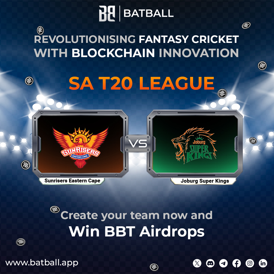 batball_app's tweet photo. ✨ Win Up to 30 BBT #Airdrops per match by joining today’s Mini Contests!

🔥 Today’s Matches:
SAT20 League:
1️⃣ @SunrisersEC 🆚 @JSKSA20 

💡 Claim #15BBT Airdrops by joining us on social media! Grow your BBT to participate in these exciting contests.

🛡️ Create Your Team Now: https://t.co/WpDkTb2tk5

🎯 Don’t wait—turn your cricket knowledge into rewards. Play now! 💪✨

#FantasyCricket @BBL #CricketAustralia