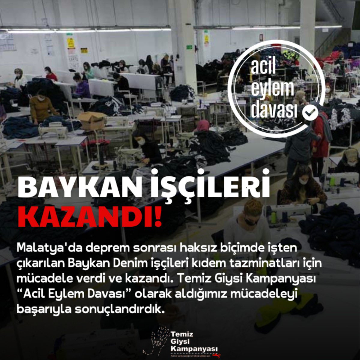 cccturkey's tweet photo. Türkiye’deki depremzede işçiler, kıdem tazminatlarının ödenmesi için mücadele etti ve kazandı.

Inditex'in Türkiye ve İspanya ekipleri, CCC ve BİRTEK-SEN ile yaptıkları birçok görüşmenin ardından Baykan Denim'i işçilerin kıdem tazminatlarını ödemeye ikna etti. https://t.co/iM6KiMqsIU