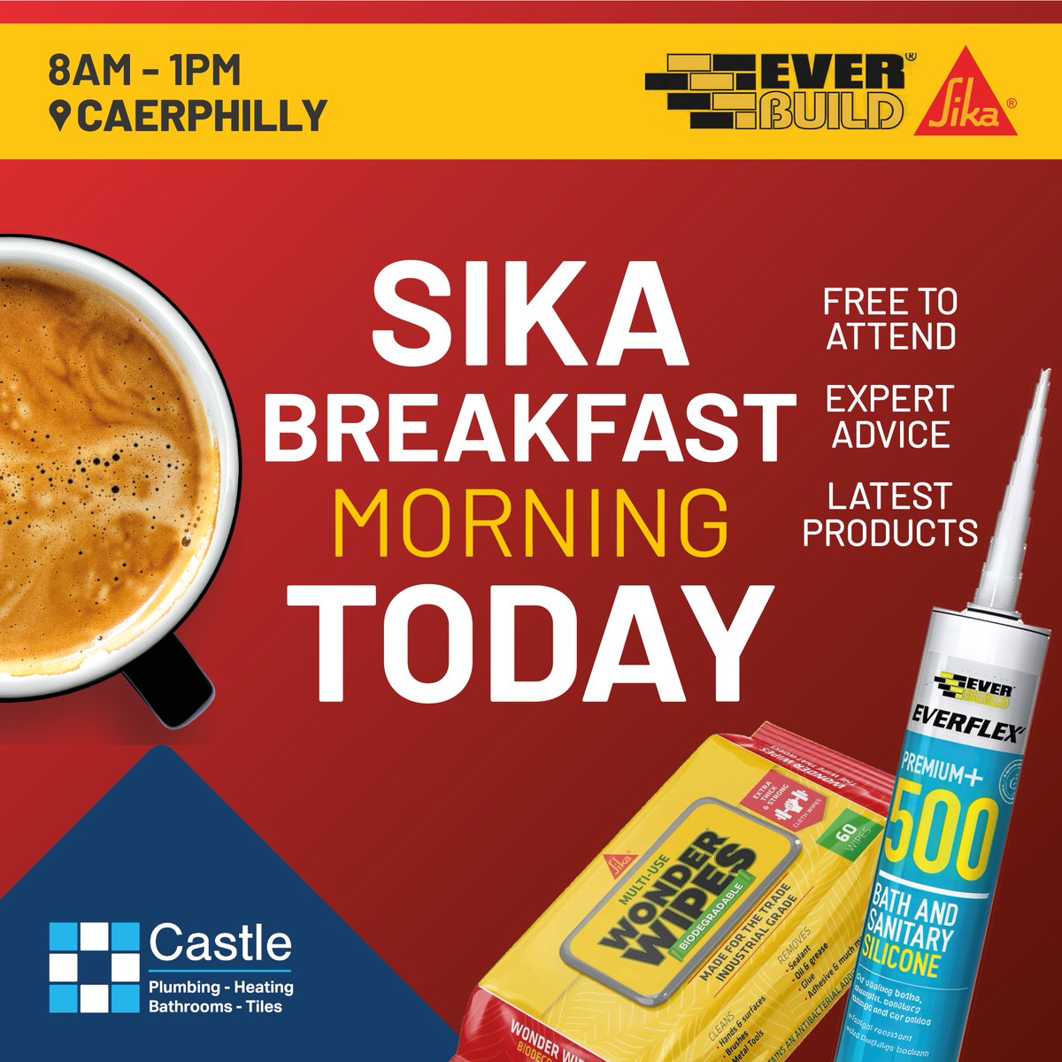 CastlePS's tweet image. ✨Sika breakfast morning!📅

📍 @SikaLimited and @everbuild are here today at our Caerphilly branch, from 8AM until 1PM🕗They specialise in waterproofing, adhesives, sealants, and more!

🌍Find us here👉bit.ly/3VqO6lJ

#Sika #CastlePlumbingSupplies #Everbuild