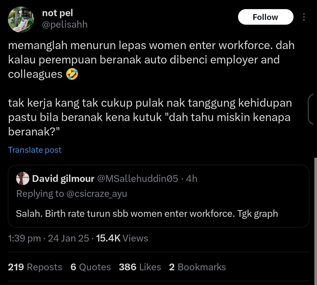 What happens when you double the labour force? You half the value of labour. It takes two people to make as much as one did before.

We went from a situation where women's carrier opportunities were relatively limited to relatively unlimited and there were two incomes and —