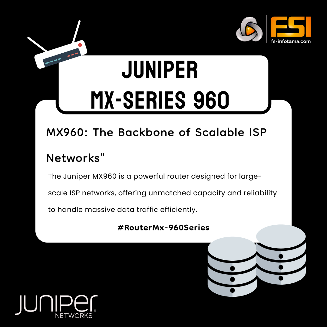 fsinfotama's tweet image. Juniper MX960 sangat direkomendasikan untuk lingkungan ISP karena menawarkan kapasitas throughput hingga 12 Tbps, mendukung layanan jaringan skala besar, dan dirancang untuk efisiensi serta keandalan tinggi. 
#JuniperMX960 #ISPNetworking #ScalableRouting