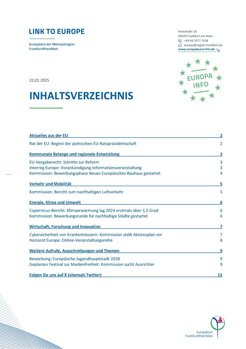 📣Unser erster #EuropaInfo Newsletter des Jahres 2025 informiert zu den Prioritäten der polnischen #EU-#Ratspräsidentschaft und gibt einen Überblick zur aktuellen Debatte über die Reform des europäischen #Vergaberechts.
👉Mehr dazu europabuero-frm.de/media/custom/2…