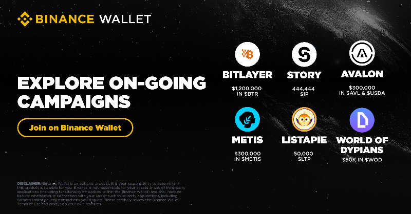 BinanceWallet's tweet photo. Explore Available Campaigns on #Binance Wallet!

Discover the latest campaigns available on Binance Wallet. By participating, you have the opportunity to secure a spot and win a share of the rewards.

Check out the campaigns today 👇