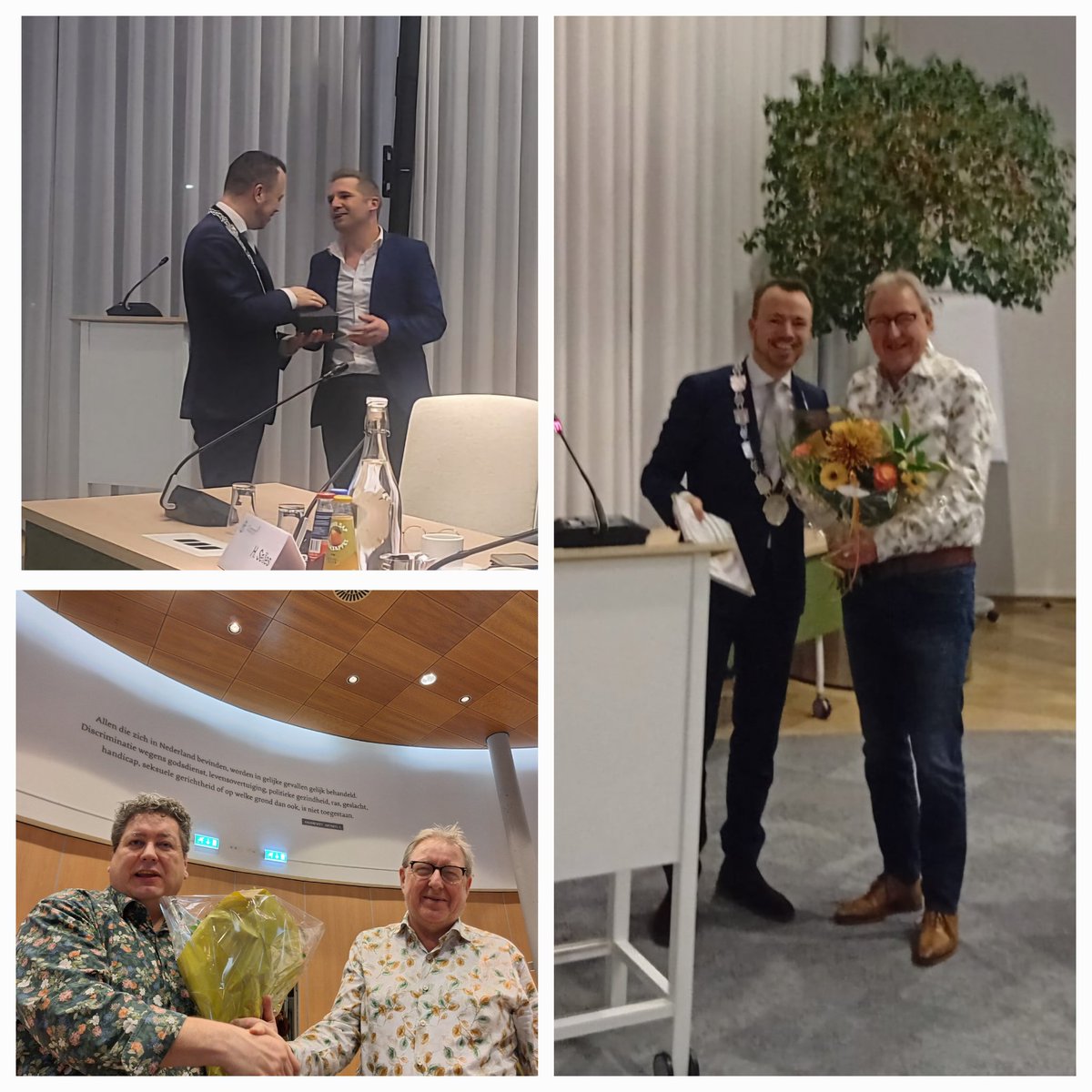 Burgemeester <a href="/Sanderderouwe/">Sander de Rouwe</a> bedankt onze fractievoorzitter Edwin Burgman voor 11 jaar politiek werk in en rondom de raad. 
Welkom daarna voor <a href="/Eric_OE/">Eric Oude Engberink</a>, met bloemen, ook van <a href="/stefannijhuis/">stefan nijhuis</a> namens ons bestuur.