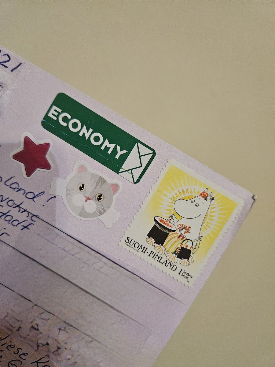 My first postcard from postcrossing in 12 years and it's from Finland, has a cat on it and a Moomin stamp?????