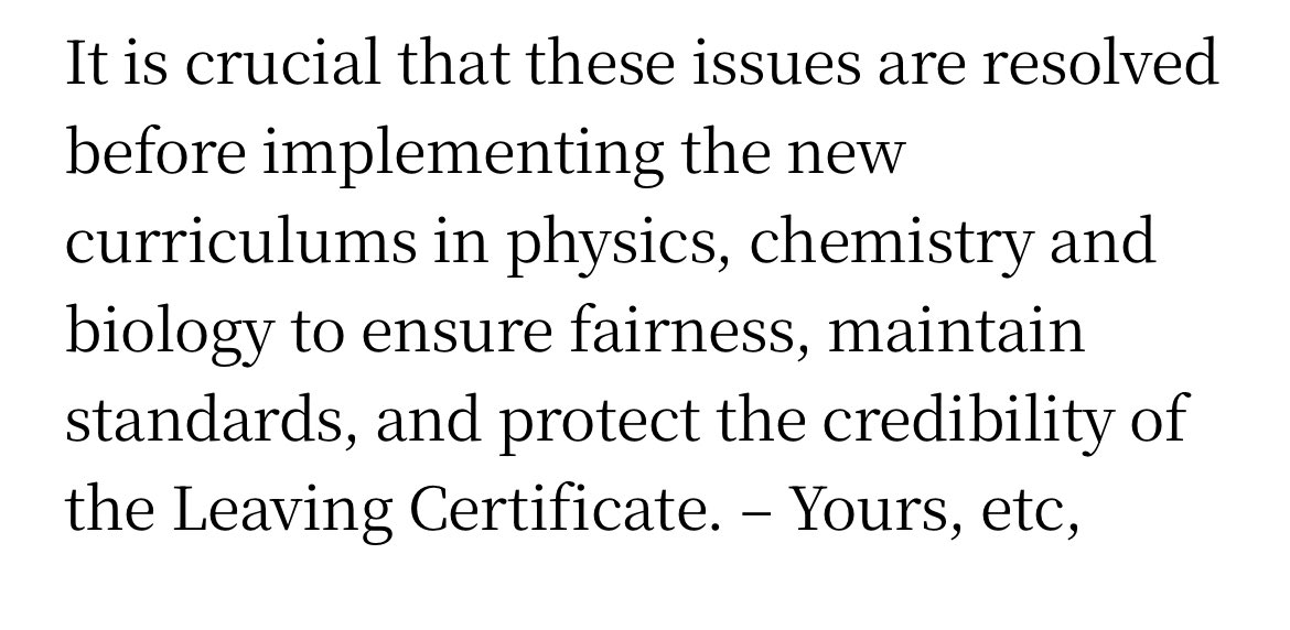 Ciara Quill (@ciaraquill) on Twitter photo Excellent letter by John Conneely re Leaving Cert reforms especially in Science subjects
#edchatie
<a href="/humphreyjones/">Humphrey Jones 🔬🧬🥼🧪</a> <a href="/ainehyland/">Aine Hyland</a> <a href="/conorsmurf/">Conor Murphy</a> <a href="/IrishSciTeach/">ISTA</a> <a href="/DrJohnODonoghue/">John O'Donoghue</a> <a href="/yvonne_nolan/">YN</a> <a href="/sccenglish/">SCC English</a>
Integrity of the Leaving Certificate is at serious risk
irishtimes.com/opinion/letter… Excellent letter by John Conneely re Leaving Cert reforms especially in Science subjects
#edchatie
<a href="/humphreyjones/">Humphrey Jones 🔬🧬🥼🧪</a> <a href="/ainehyland/">Aine Hyland</a> <a href="/conorsmurf/">Conor Murphy</a> <a href="/IrishSciTeach/">ISTA</a> <a href="/DrJohnODonoghue/">John O'Donoghue</a> <a href="/yvonne_nolan/">YN</a> <a href="/sccenglish/">SCC English</a>
Integrity of the Leaving Certificate is at serious risk
irishtimes.com/opinion/letter…