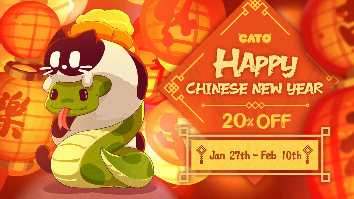 🐍CATO: Buttered Cat is joining the Steam Chinese New Year event with a 20% discount! 
🧧🐱🍞Let CATO bring you joy and good fortune in the Year of Snake. Don't miss this chance if CATO is still on your wishlist! #indiegame #catobutteredcat