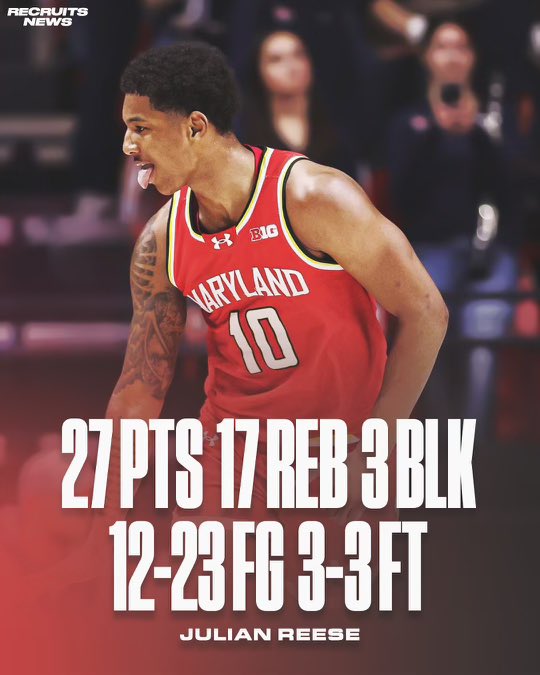 CBKReport's tweet photo. Derik Queen/Julian Reese duo carried the Terps to a TWENTY point road win over No. 17 Illinois 🐢 https://t.co/McTkDw84qA
