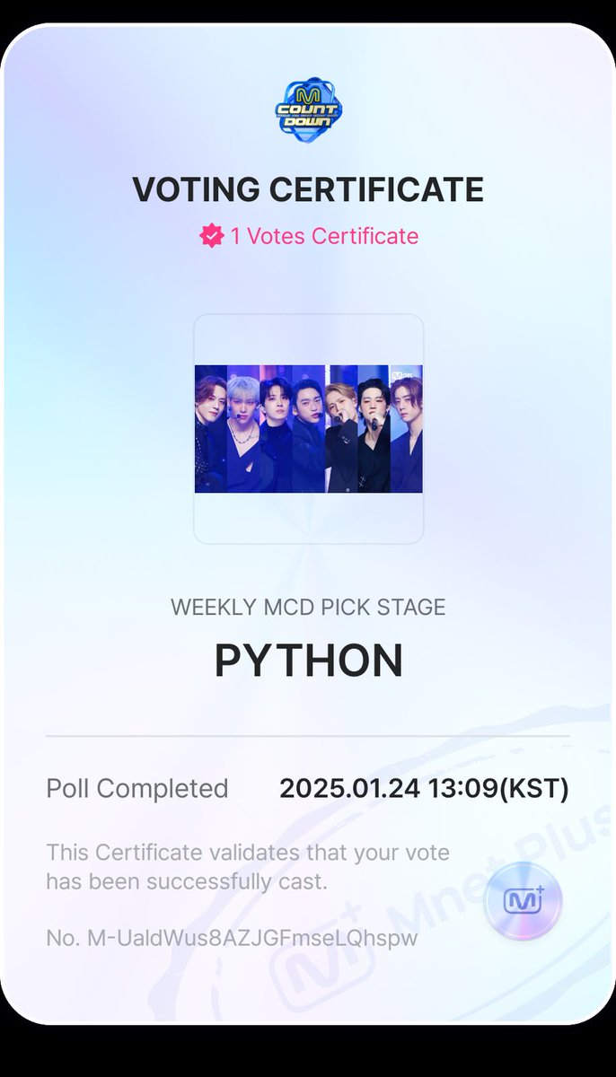 TeamGOT7Vote_TH's tweet photo. เรามาซ้อมมือเตรียมตัวโหวตชิงถ้วย M Countdown ให้GOT7กัน
มาเริ่มซ้อมกับงานนี้กันก่อนเลย 🔥

[ MNET PLUS ]
'WEEKLY MCD PICK STAGE'
โหวต #PYTHON - #GOT7

🥇ผู้ชนะอันดับที่ 1
🗳️คิดคะแนนจาก Mnet plus views + คะแนนโหวต
จะได้รับการเผยแพร่วิดีโอเบื้องหลังสเตจ ทาง Mnet Plus

🗳️https://t.co/L3tpSvgqLg
✅ 1 ไอดี กดโหวตได้ 5 ครั้ง❗️
✅ กดโหวตได้เลย ไม่ต้องสะสมMplePoint
📢เตรียมไอดีให้พร้อม สมัครไอดีให้ได้มากที่สุด
(Google , Kakao, Email,Line)
ทุกไอดีของทุกคน คือ คะแนนสำหรับ GOT7

@GOT7
@GOT7Official
#GOT7 #갓세븐
#WINTER_HEPTAGON
#GOT7_WINTER_HEPTAGON