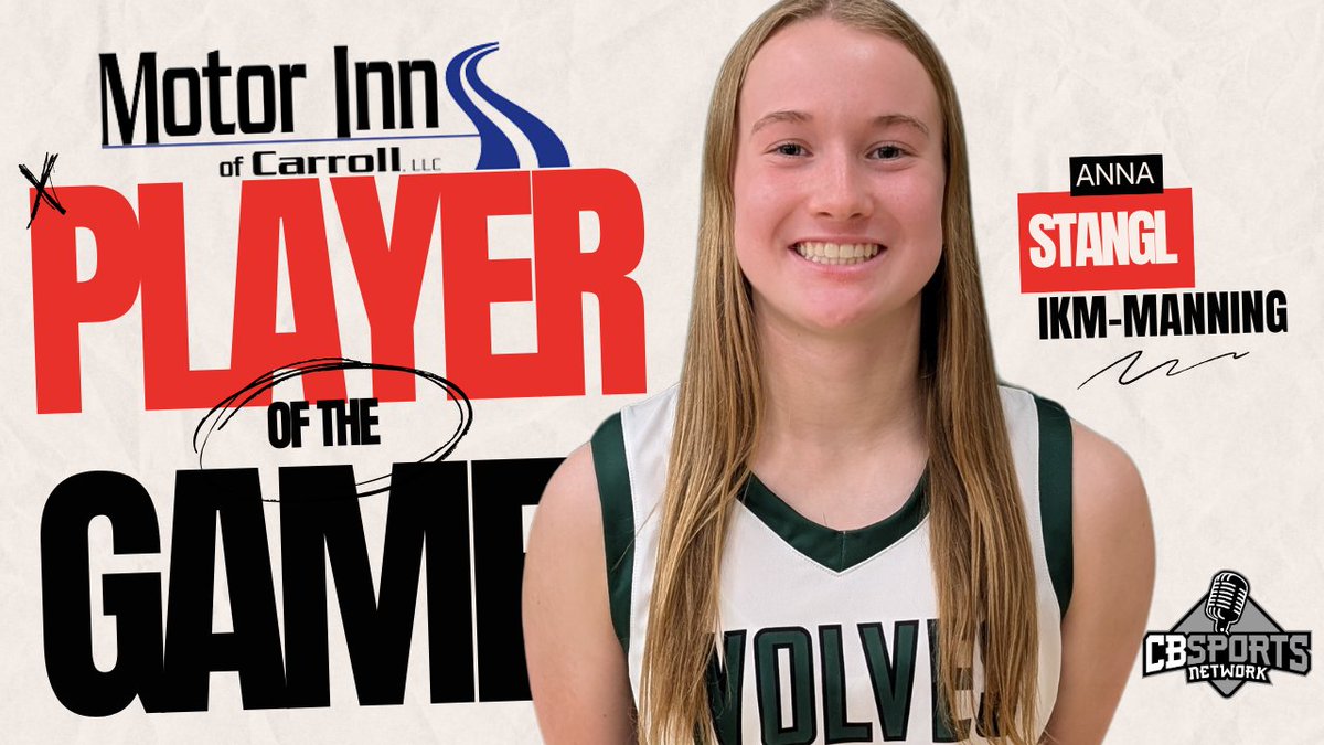 huskerblankman's tweet photo. Congratulations to Anna Stangl of IKM-Manning for being named Motor Inn Player of the Game Vs Coon Rapids Bayard on Thursday, January 23rd. Stangl had a nice double-double with 10 points and 13 rebounds, adding 5 assists in a 40-28 win.
@IKMMHS @kcmeiners @GeneRasmussen1 https://t.co/RF0D1btCSb