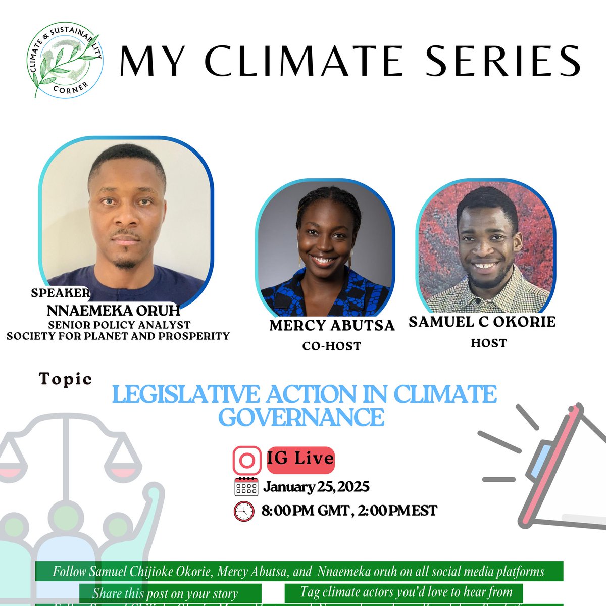 SamuelCOkorie's tweet photo. What are the policies driving climate action? 

In this session of My Climate Series, we are featuring @_Oruhnc, an expert on climate change policies, to explore the frameworks governing climate action in Nigeria and beyond. 

#climateaction #climatepolicy #advocacy https://t.co/b1JxZo80qf