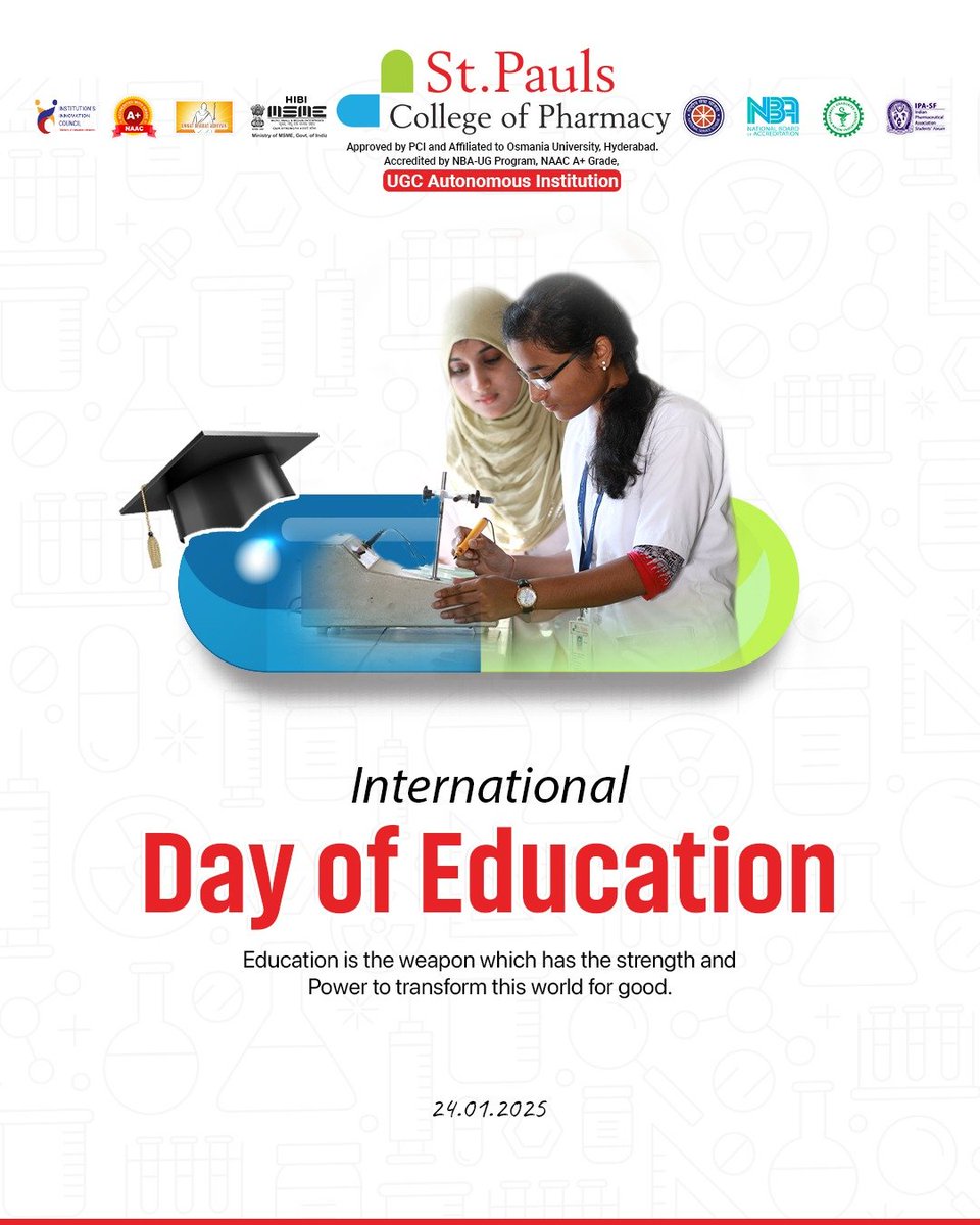 stpaulspharmacy's tweet photo. Empowered minds build empowered nations. This #InternationalDayofEducation, let’s #Celebrate the importance of #LearningForAll.🌏📖
#StPaulsPharmacyCollege🎓 #InternationalEducationDay #EducationDay #GlobalEducation #EducationforPeace #EducateAll #EducationDay2025 #Education https://t.co/h2MKxFg0hd