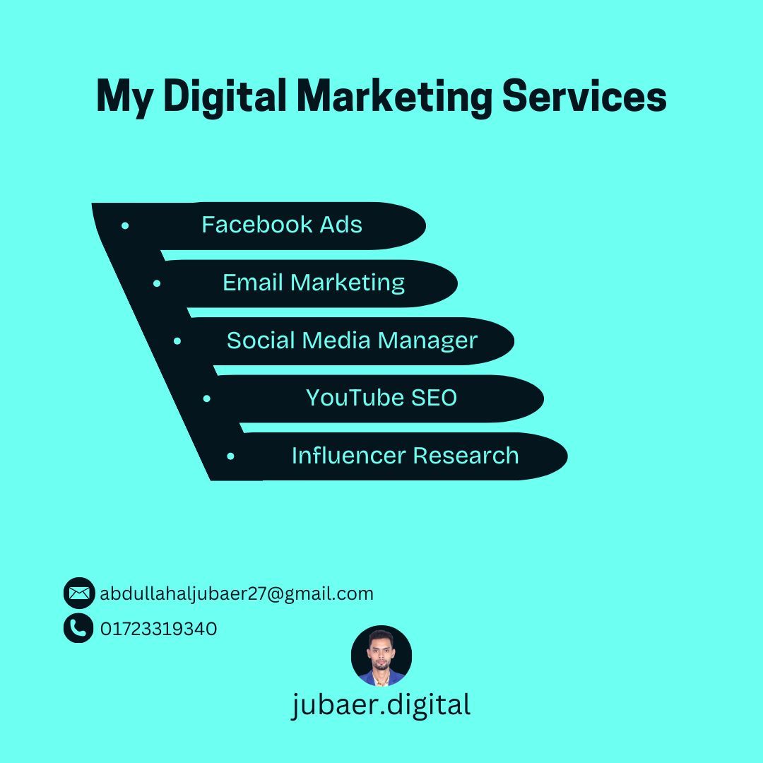 aljubaer69's tweet photo. 🌟 Transform your online presence with my tailored digital marketing strategies! DM me for Facebook Ads, Email Marketing, and more! 💼 

.
.
#MarketingExpert #YouTubeSEO #abdullahaljubaer https://t.co/3HMQBMgRxg