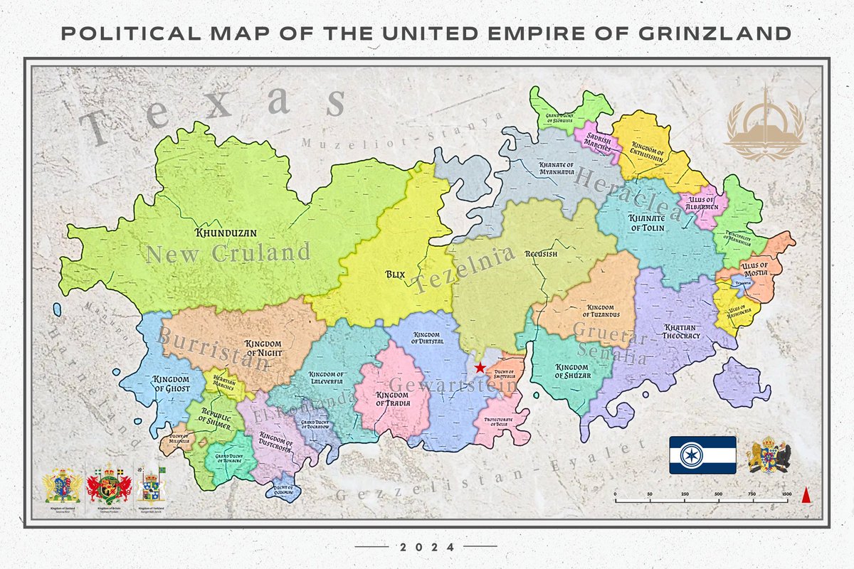 united_0815's tweet photo. The Imperial Government has formally unveiled a revised domestic political map, which outlines seven distinct geographical regions within the nation, each comprising multiple federal entities.🌾
-
The scope of the overseas territories will be announced on an appropriate date. https://t.co/BmbmEYao4D