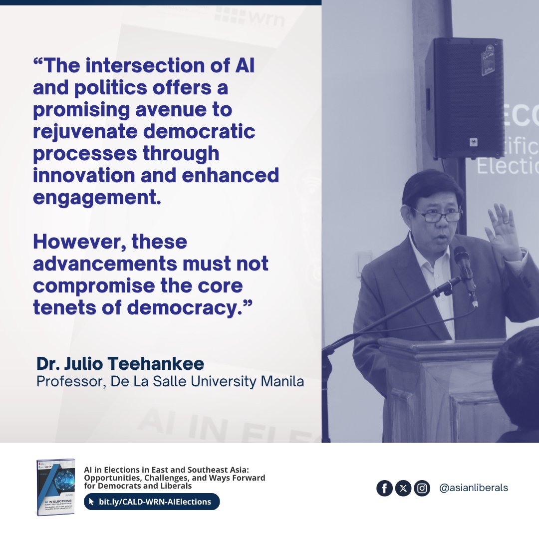 WR_Numero's tweet photo. Is AI reshaping democracy? π³οΈπ¦Ύ
Dr. Julio Teehankee of De La Salle University notes that while AI can transform democratic processes, it must do so without compromising its core principles. π
π READ MORE: https://t.co/lbuFt1Uu8A
#WRNumero #artificialintelligence https://t.co/MvmL4y4gv4