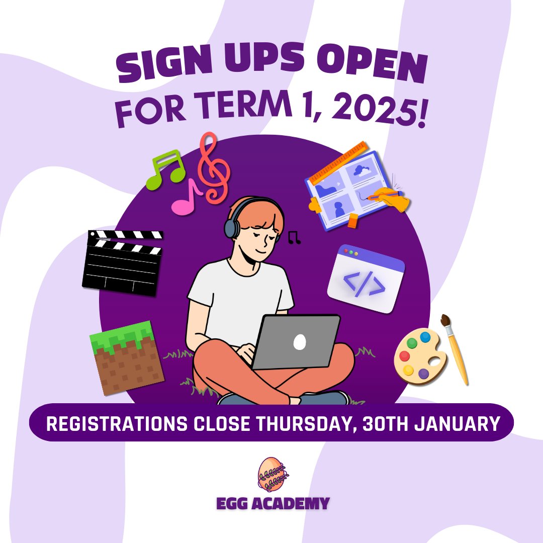 Egg_Academy's tweet photo. 📣Calling all digital creatives aged 10+!📣
Connect with other creators, join our events and explore cool subjects!
Registrations close on Thursday, 30th of January. 🎉
#OnlineCommunity #NewZealand #AfterSchoolSessions #GameDevelopmentCourses #AnimationCourses #CodingCourses https://t.co/VB9Ac3lJw5