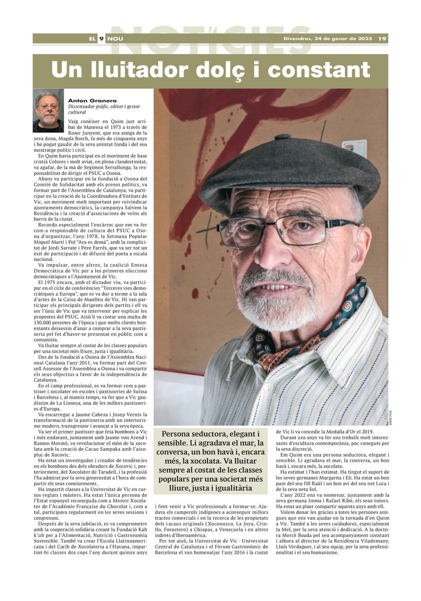 estevecamps's tweet photo. Ton Granero desgrana la rica trajectòria política, professional i sobretot humana del seu gran amic Quim Capdevila, el millor mestre xocolater del món. 

Un homenatge merescut a una vida compromesa amb la justícia, la cultura i la igualtat. https://t.co/Uxra1daiH4